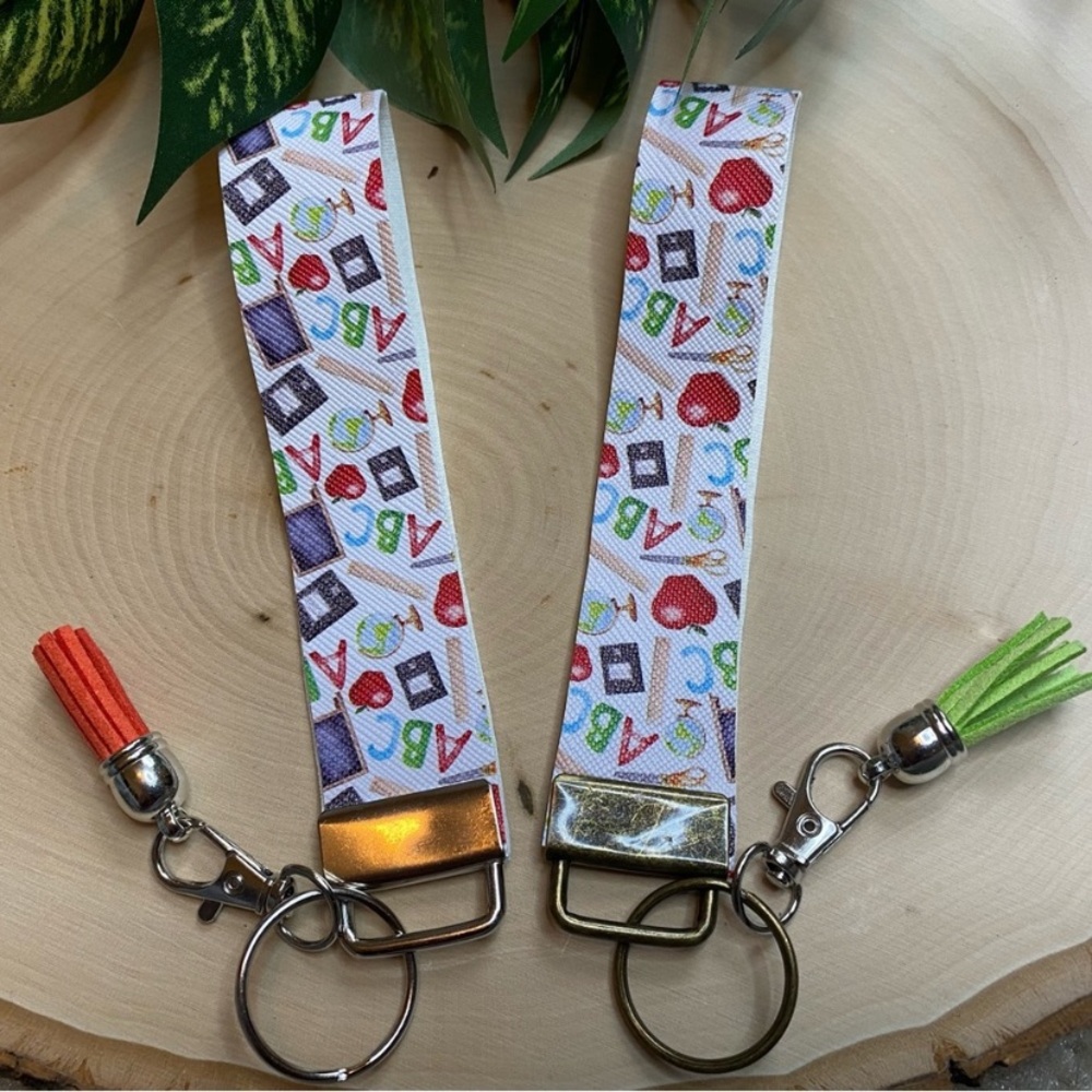 ABC Teacher Themed Keychain Wristlet with Tassels (price is for 1)